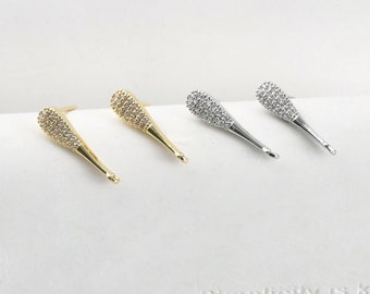 14K gold/silver plated long teardrop ear post with loops, micro cz pave,  nickel free earrings, jewelry findings LL067