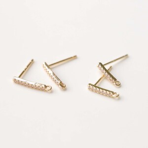Rectangular Ear Clips 14K Gold Plated Rectangular Ear Post With Loops, CZ Pave Earrings ...