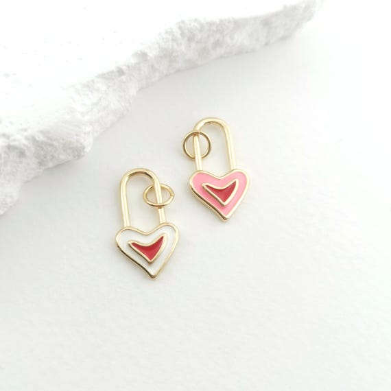 Enamel Heart Shape Lock Pendant,18k Gold Plated,love Lock Charm