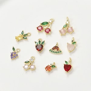 Cherry grape pineapple strawberry fruit pendant,14K gold plated, CZ pave charm,handmade necklace and bracelet making, jewelry finding LL005