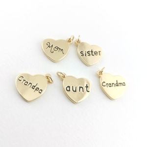 Pingente de letra de coração simples, banhado a ouro 18K, mãe/irmã/avô/avó/tia, para fazer colares e brincos, para encontrar joias LM2-S1146