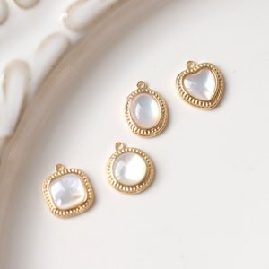 14K Gold plated round/square/heart/oval mother pearl charm,geometric charm,for necklace and earring making,jewelry findings MM230