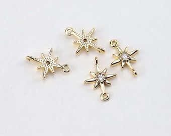 14K vergulde kleine ster hanger, kubieke zirkonia ster hanger, ster connector, voor het maken van kettingen en oorbellen, sieraden bevindingen MM070