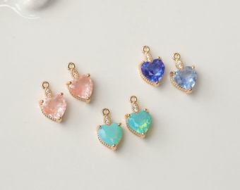 Colgante chapado en oro de 14 quilates, dije de corazón de melocotón esmaltado con circonita cúbica, colgante de circonita cúbica, para hacer collares y pulseras, accesorio de joyería MM018