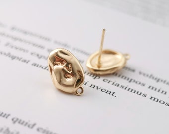 Textured Stone Post Earring,Gold Plated Oval Earring Post With Loop,Hypoallergenic,DIY Earring Findings,Handmade Earring Supplies LM2-Z094