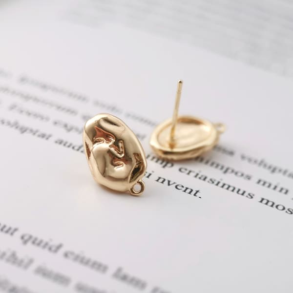 Textured Stone Post Earring,Gold Plated Oval Earring Post With Loop,Hypoallergenic,DIY Earring Findings,Handmade Earring Supplies LM2-Z094