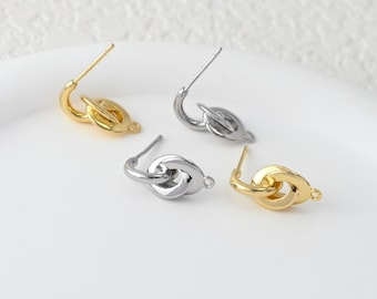 Knot Post Earrings, Gold/Silver Plated Stud Post With Loops, Hypoallergenic, DIY Earring Findings, Handmade Earring Supplies LM2-D0451