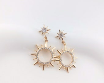 訳あり商品 Zircon Cubic Sun With Post Earring Plated Earring,gold Post 小物