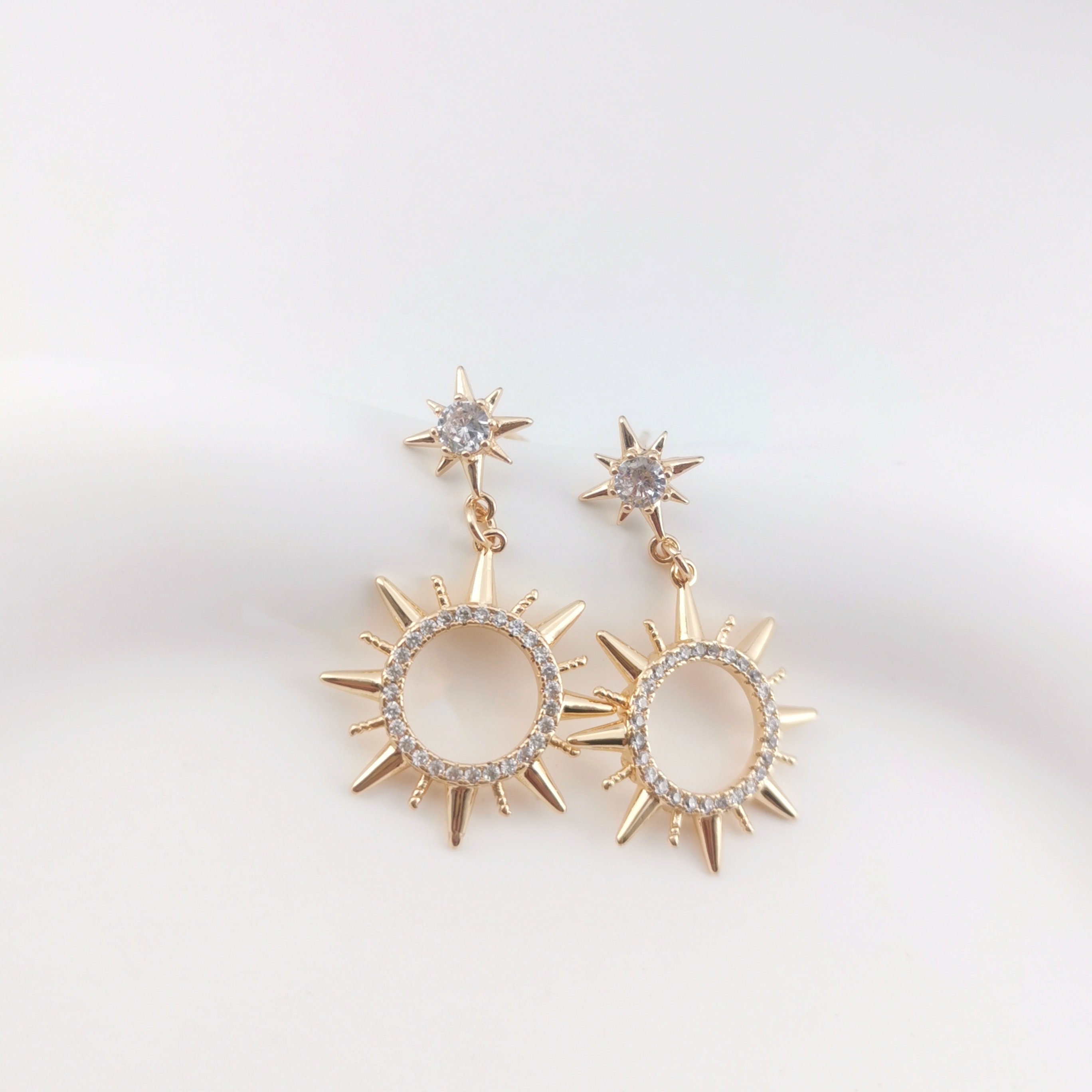 Cubic Zircon Sun Post Earring,gold Plated Earring Post With Cubic Zircon Sun Post Earring,gold Plated Earring Post With