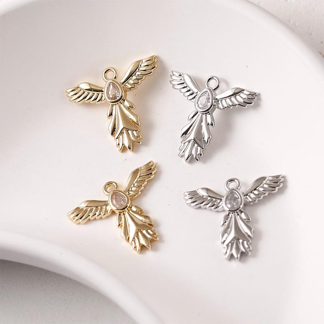 Textured Angel Wings Charm,14k Gold/silver Plated,sleek Angel