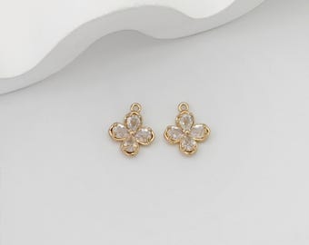 Dije de flor de cristal de circonita cúbica, chapado en oro de 14 quilates, para collares y pulseras DIY, buscador de joyas LM2-D0306
