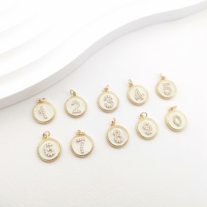 Delicado dije de número pavé cúbico, 0 ~ 9, chapado en oro de 18 K, colgante de número de cumpleaños en forma de moneda, para hacer collares y aretes, accesorios de joyería LM2-S20245