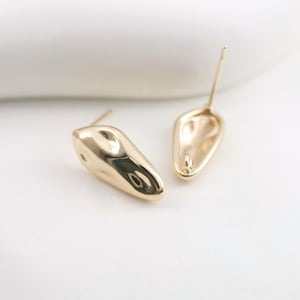 Hammered irregular Post Earrings,Gold Plated Earring Post With Loop,Hypoallergenic,DIY Earring Findings,Handmade Earring Supplies LM2-ZX7001