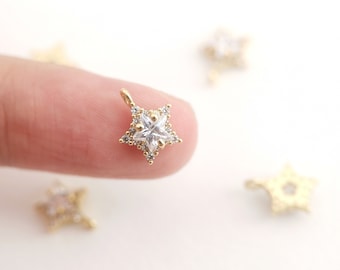 Ciondolo a forma di stella con minuscolo zircone cubico lucente, placcato oro/argento 18 carati, pendente a stella con pavé di zirconi cubici, per la creazione di collane e orecchini, per la ricerca di gioielli LM2-S692