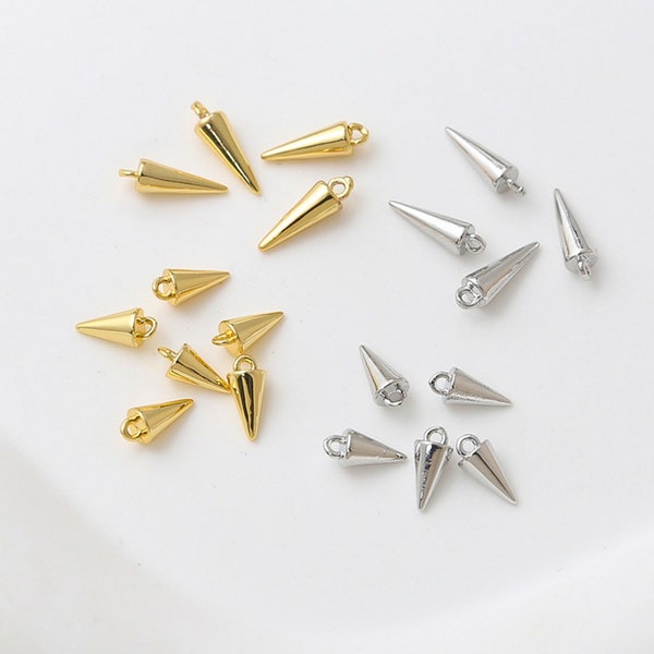14K Gold Plated Cone Pendant,Dainty Gold Spike Charms,For Earrings and Necklace Making,Jewelry Findings BY198