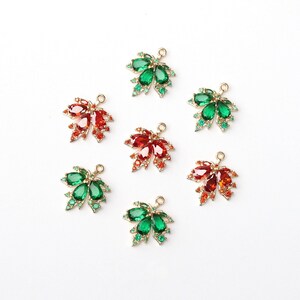 14K vergoldet Ahornblatt Anhänger, Zirkon Kristall Charme, CZ pflastern Ahornblatt Charme, für Halskette und Ohrring machen, Schmuck finden MM033-F188