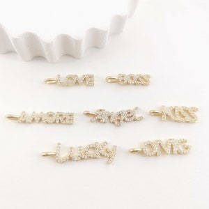 Pingente de letra anjo/sorte/amore/beijo/chefe/amor/omg, banhado a ouro 18K, para fazer colares e brincos, encontrar joias LM2-S20345