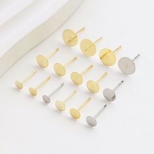 Gold Plated Flat Back Earring Posts,4MM/5MM/6MM/8MM,Round Flat Back Earring Posts,Hypoallergenic Earring Finding BY164-D0009