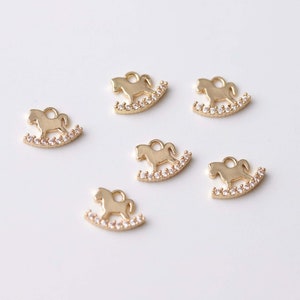 14K Gold plated cute rocking horse charm,cz pave wooden horse charm,animal charms,for necklaces and earrings making, jewelry findings MM103