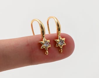 Orecchini a gancio a stella, orecchini a gancio con cristalli di zircone, placcati in oro 18 carati, ipoallergenici, componenti per orecchini fai da te, forniture per orecchini fatte a mano LM2-D0092