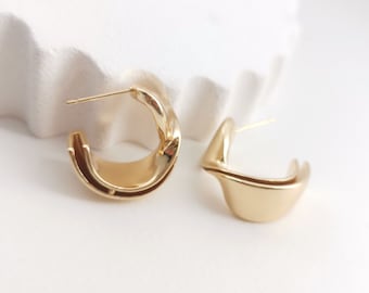 Chunky Hoop earrings,Gold Plated C Shape Earring Hoop With Loop, Hypoallergenic ,DIY Earring Findings,Handmade Earring Supplies LM2-ZX142
