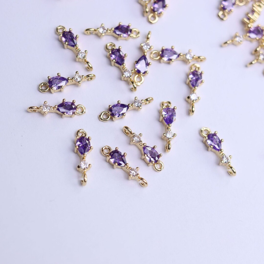 14K Gold Plated Water Drop Charm,cz Micro Pave Water Drop Connector