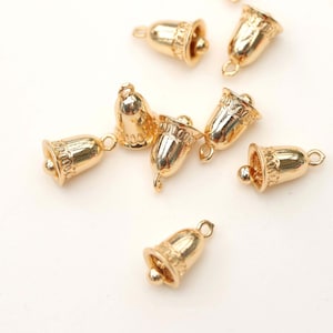Pingente pequeno de sino banhado a ouro 14K, pingente fofo, pingente de sino 3D, sem som, para fazer colares e brincos, achados de joias MM093