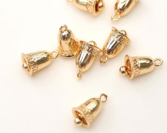 14K Vergoldete Mini kleine Glocke Anhänger, niedlicher Anhänger, 3D Glocke Charme, kein Ton, für Halskette und Ohrringe machen, Schmuck Zubehör MM093
