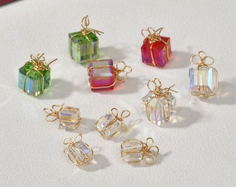Aurora crystal pendant, christmas gift box crystal charm,square crystal charm,for necklace and earrings making,jewelry findings LL012