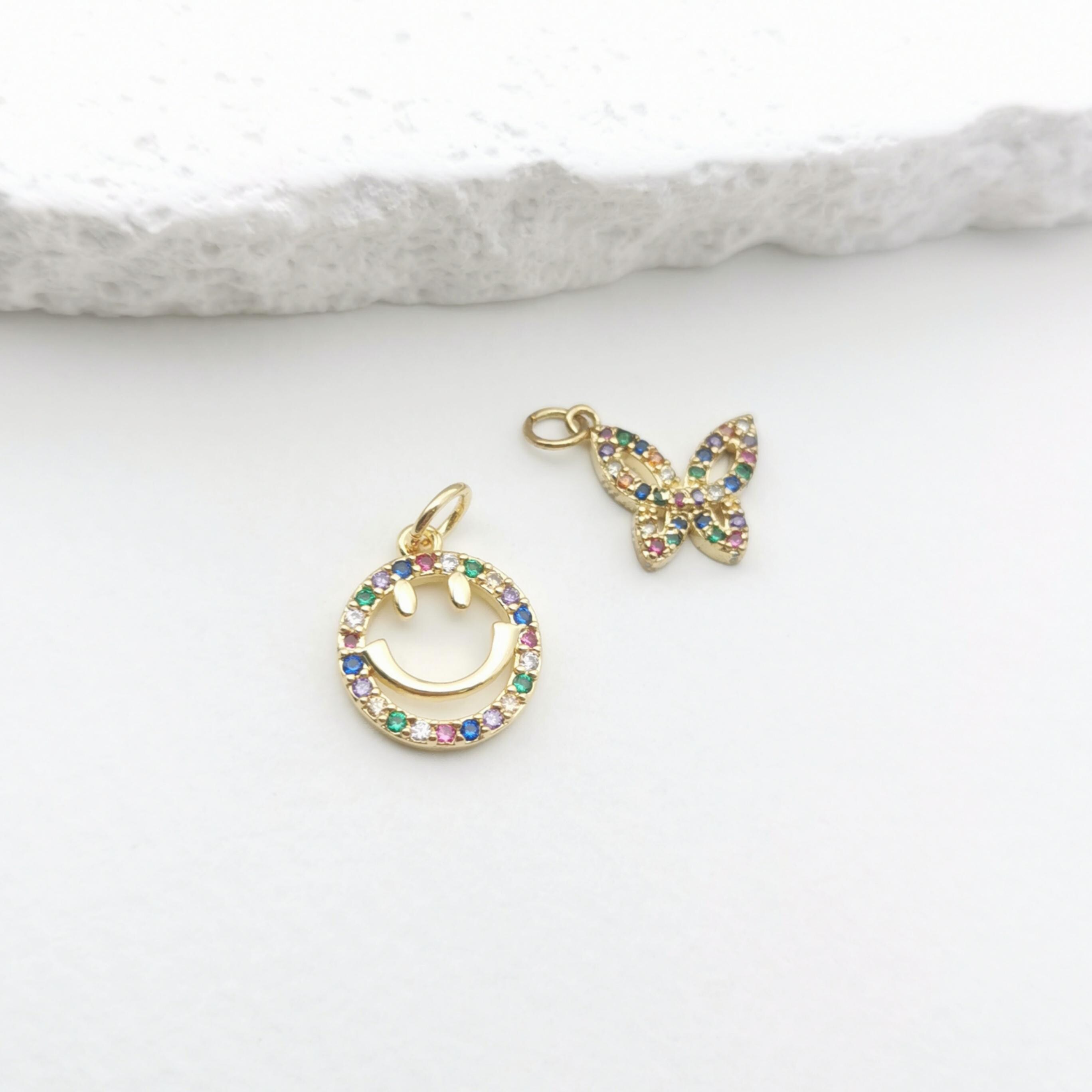 Lustrous Colorful Smiley Face/butterfly Charm,18k Gold