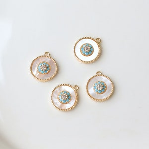 14K gold plated round mother pearl imitation turquoise charm,round mother pearl charm,for necklace and earrings making,jewelry finding MM189