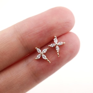 Cubic Zircon Petallike Post Earring,Gold Plated Earring Post With Loop,Hypoallergenic,DIY Earring Finding,Handmade Earring Supplie LM2-ZX240