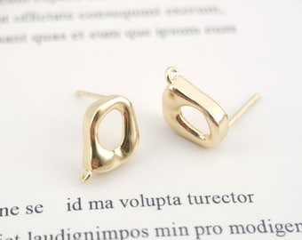 Polished Irregular Post Earring,Gold Plated Earring Post With Loop,Hypoallergenic,DIY Earring Findings,Handmade Earring Supplies LM2-ZX036