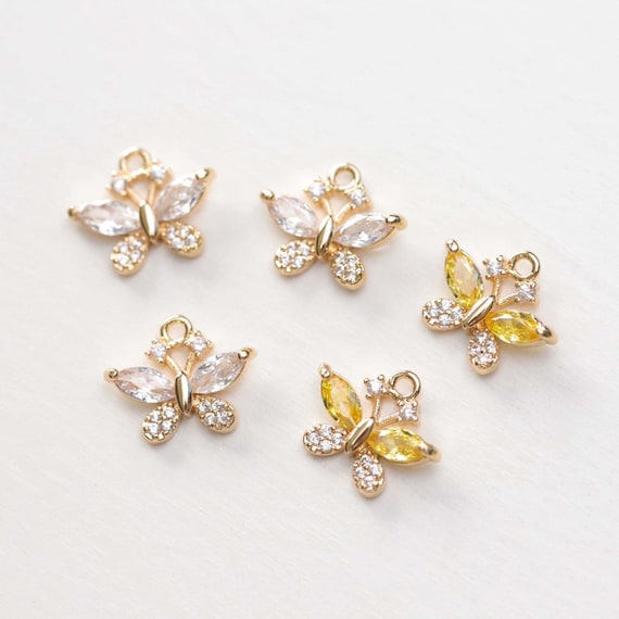 14K Gold plated 3D butterfly pendant,cubic crystal butterfly,animal pendants,for necklaces and earrings making, jewelry findings MM101