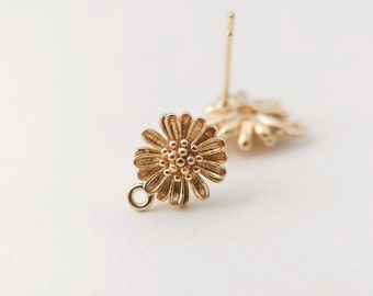 Textured Flower Post Earring,Gold Plated Earring Post With Loop,Hypoallergenic,DIY Earring Findings,Handmade Earring Supplies LM2-Z097