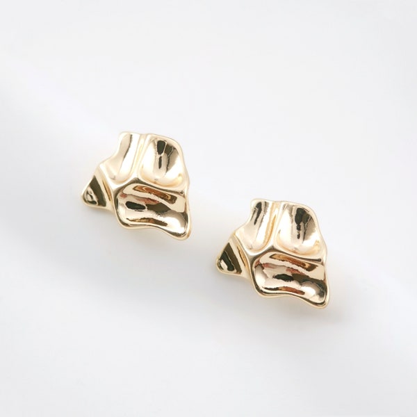 Sleek Irregular Niche Post Earring,Gold Plated Earring Post With Loop,Hypoallergenic,DIY Earring Finding,Handmade Earring Supplies LM2-ZX206