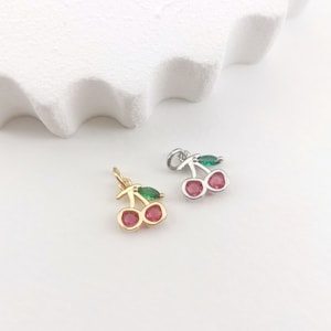Petite 3D cherry charm,18K gold plated,cubic zircon mini cherry pendant,fruit charm,for necklace and earring making,jewelry finding LM2-S627