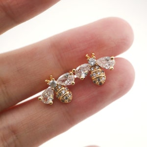 Cubic Zircon Honeybee Post Earring,Gold Plated Earring Post ,Hypoallergenic,DIY Earring Finding,Handmade Earring Supplies LM2-ZX037
