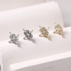 Intricate Cross Square Post Earring,Gold/Silver Plated Stud Post With Loop,Hypoallergenic,DIY Earring Finding,Handmade Earring Supplie CX303