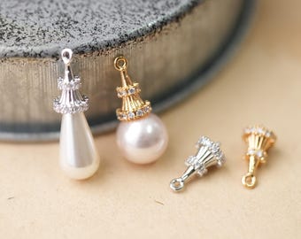 Cubic Zircon Conical Beads Caps with Clasps, Peg Bail Caps, 14k gold Plated,Pearl Bead Caps,For bracelet making, Jewelry Finding MM370