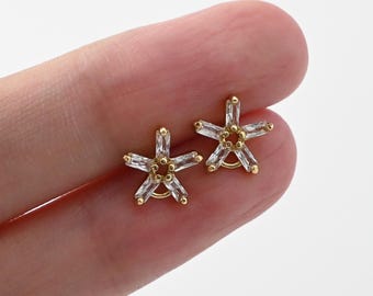 Pendientes de flores con circonitas cúbicas, mini pendientes chapados en oro con argolla, hipoalergénicos, accesorios para pendientes DIY, suministros para pendientes hechos a mano LM2-D0242