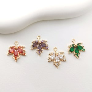 Glänzende Ahornblatt Anhänger,14k vergoldet, kubische Zirkon Kristall Charme, für Halsketten und Armbänder diy machen, Schmuckfinder LM2-F188
