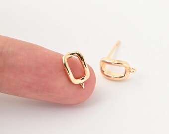 Rectangular Post Earring, Gold Plated Stud Post With Loop, Hypoallergenic, DIY Earring Findings, Handmade Earring Supplies LM2-ZX309