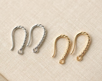 14K Gold/Silver Plated Twisted Hook Earrings,Fish Earring Hook,Ear Wires,Hypoallergenic,DIY Earring Findings,Handmade Earring Supplies MM356