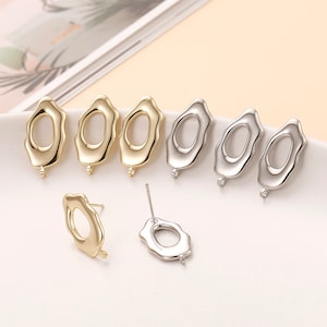 Irregular hollow geometry Earring With Loop, Niche Earring Post,14K Gold,S925 Silver Pin,Ear Stud Hypoallergenic Earring Finding CX115-LL157