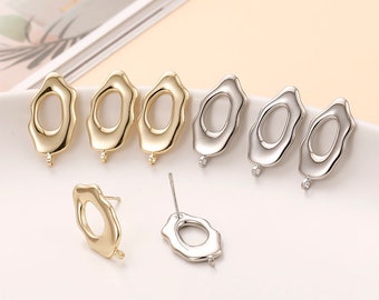 ゴールドスクエアイヤリングポスト4個セット、8mm、イヤーピン