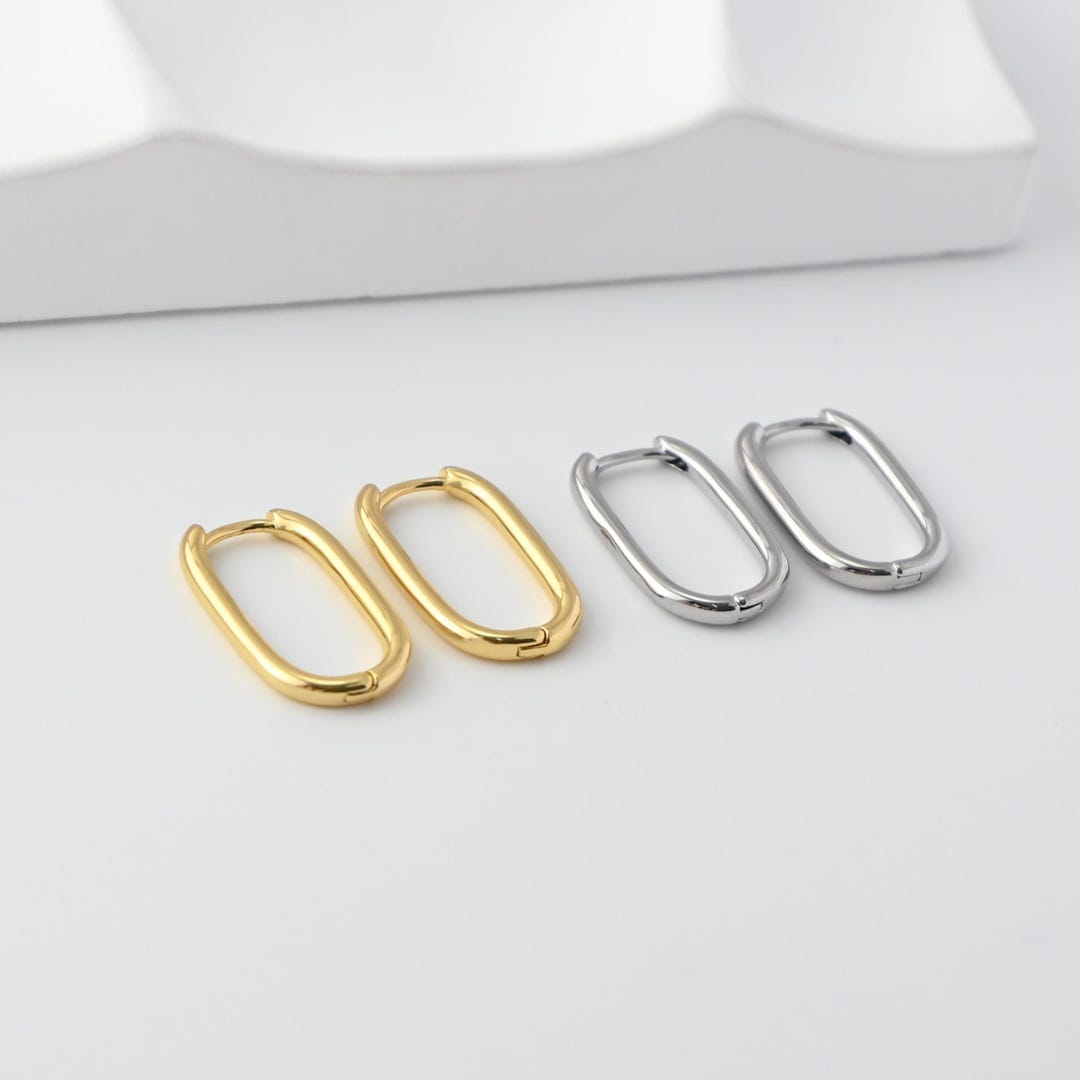 Sleek U Shape Hoop Earrings, Gold Plated Leverback Earring Hoop ...