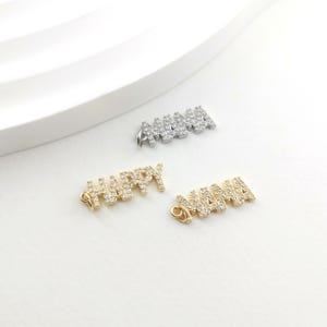 Pingente de letra feliz/mamãe brilhante, banhado a ouro 18K/prata, pingente de zircônia cúbica mamãe, para fazer colares e brincos, encontrar joias LM2-S1029