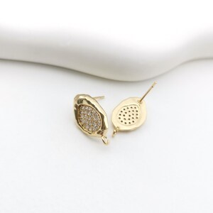 Irregular CZ Pave Post Earring,Gold Plated Earring Post With Loop,Hypoallergenic,DIY Earring Findings,Handmade Earring Supplies LM2-S20748