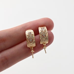 Pleated Reactangular With Bead Cap Earring, Gold Plated Earring Post, Hypoallergenic, Earring Findings, Handmade Earring Supplies ZX210